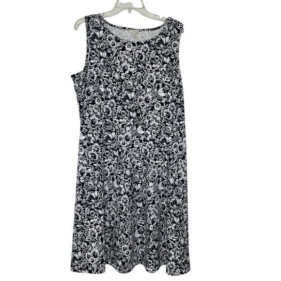 Talbots Fit & Flare Dress 14 Sleeveless Navy White Floral Cottagecore Summer - Picture 1 of 7